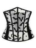 Women'S Bat & Galaxy Print Lace up Sheer Corset Mesh Waist Trainer, Corset Waist Shaping, High Stretch Grommet Eyelet Waist Cincher Belt, Tummy Control Waist Shaper for Women, Halloween, Tummy Control Shapers